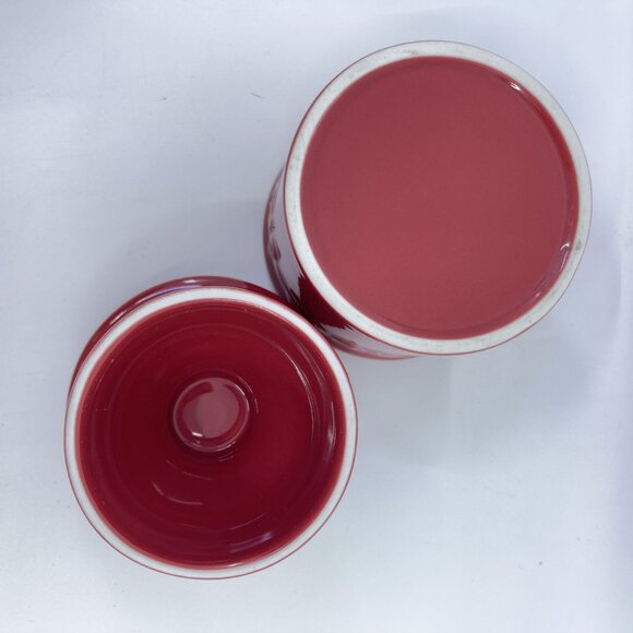 vintage red ceramic butter keeper with embossed floral design - Picture 7 of 7